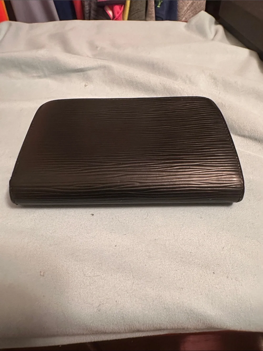 Louis Vuitton Black Textured Leather Card Holder with Red Logo